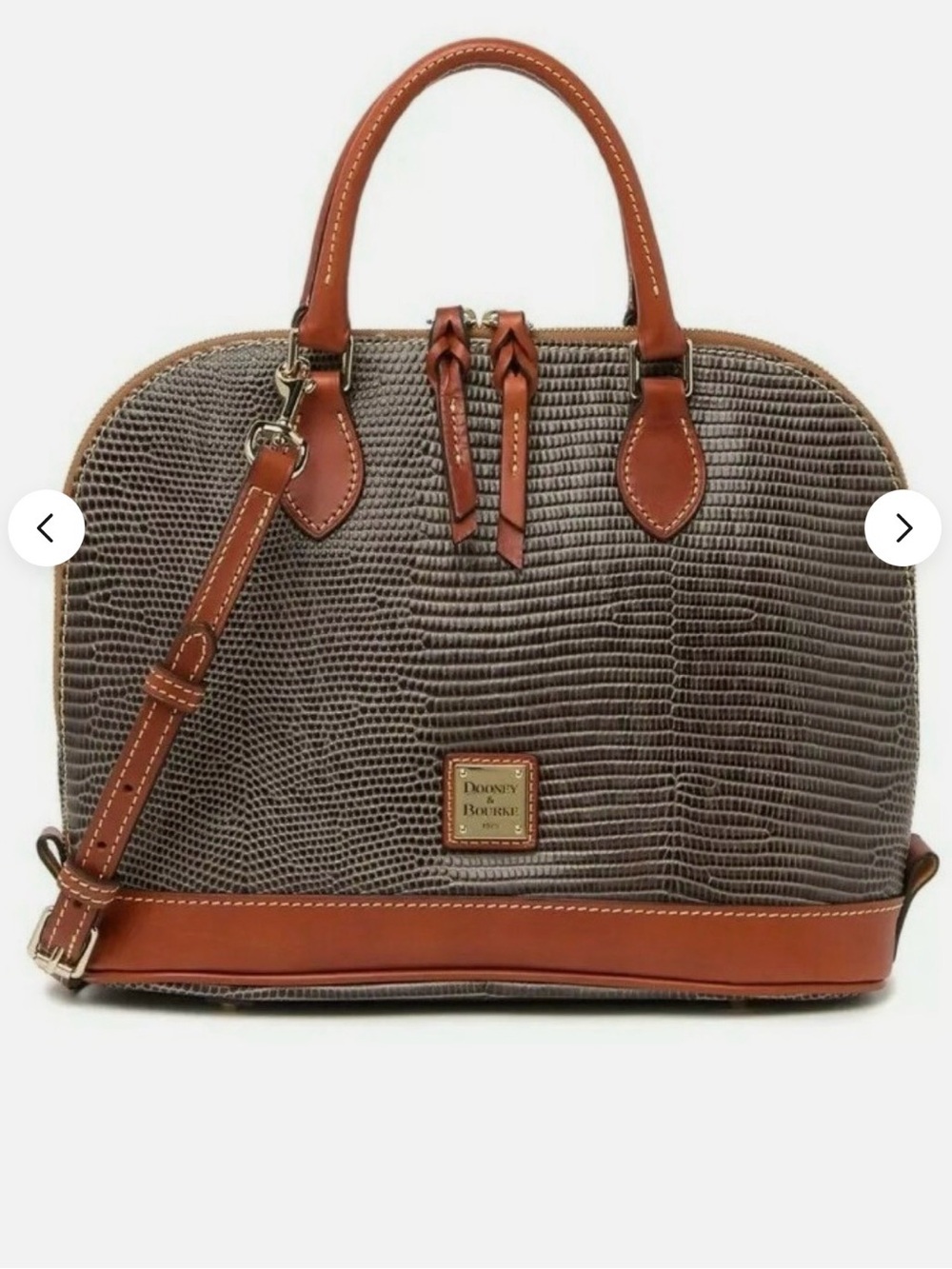 Dooney & Bourke Brown Textured Satchel with Tan Leather Trim